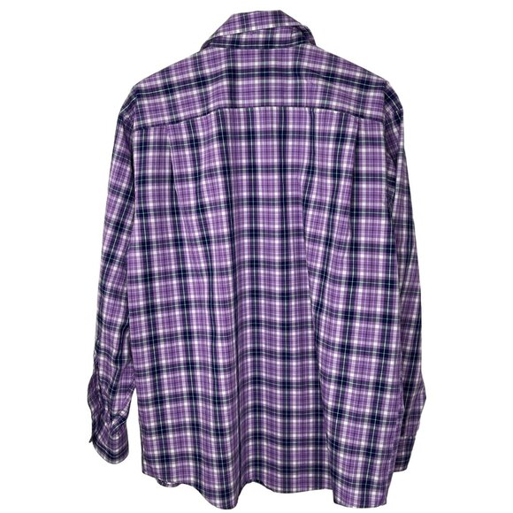 Jos A Bank Men’s Medium Purple Plaid Button Down Long Sleeve Traveler Tech Shirt - Picture 2 of 13